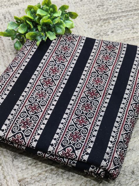 Pure Cotton Ajrakh Printed Fabric in Border Design in Black | Antriksh ...