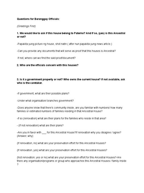 Image result for Basic Interview Questions About Barangay