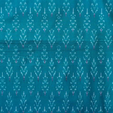 Pure Cotton Mercerised Ikkat Teal Blue Flower Motif Woven Fabric ...