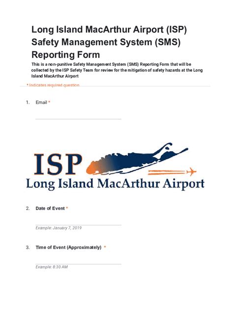Fillable Online Long Island MacArthur Airport (ISP) Safety Management ...