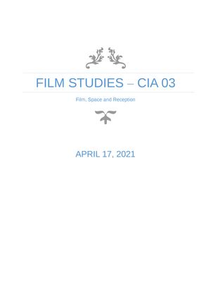 End Semester Film Studies - Introduction to Film Studies End Semester ...