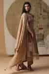 Buy Brown Chanderi Silk, Crepe Sequins, Beads, Hand Painted Patched ...