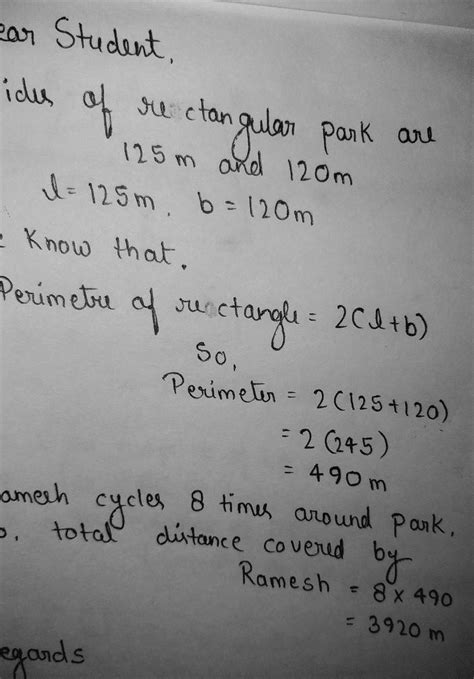 Ramesh cycles eight times around a rectangular bark of Sides measuring ...