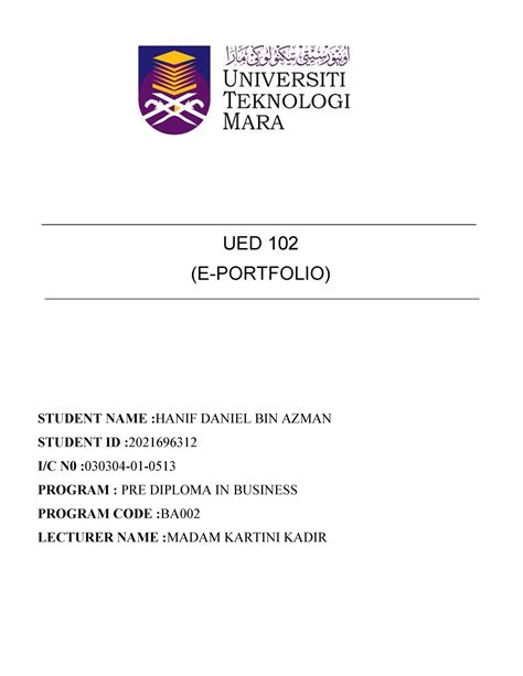E- portfolio ued 11. - FACULTY OF APPLIED SCIENCE NAME: PROGRAMME CODE ...