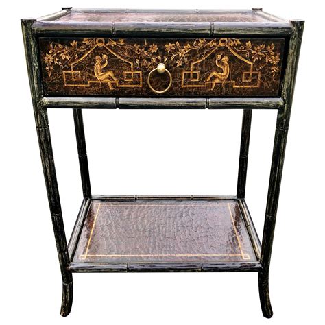 2 Silver Painted Faux Bamboo Black Lacquer End Tables at 1stDibs