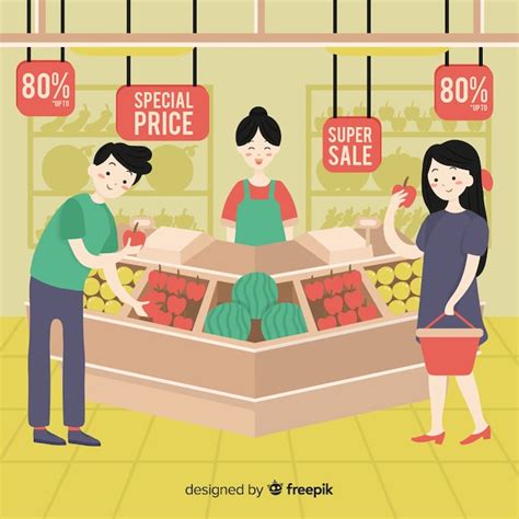 Mão desenhadas pessoas no supermercado | Vetor Grátis