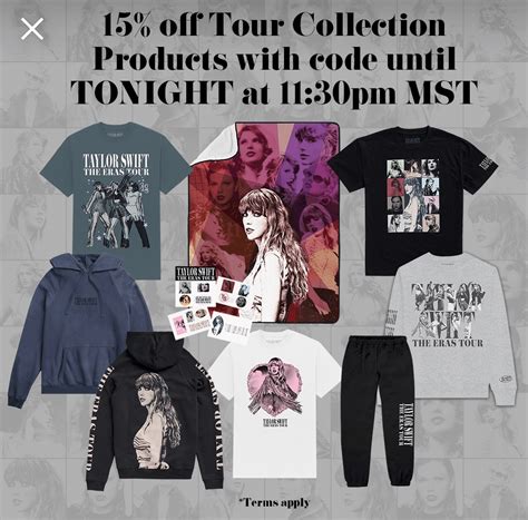 15% off all Eras Merch in the US Store until 11:30 PM MST today! Code ...