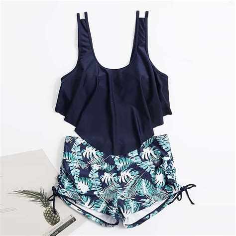Sakmal Blue Women Bathing Suits Two Piece Sets Ruffle Tankinis Bathing ...