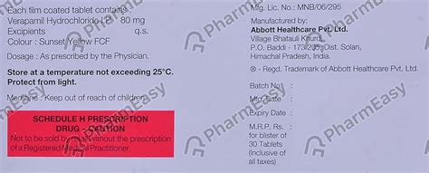 Buy Calaptin 80 MG Tablet (30) Online at Flat 15% OFF | PharmEasy