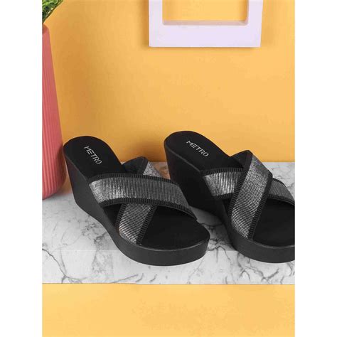Buy Metro Women Black Casual Wedges Online