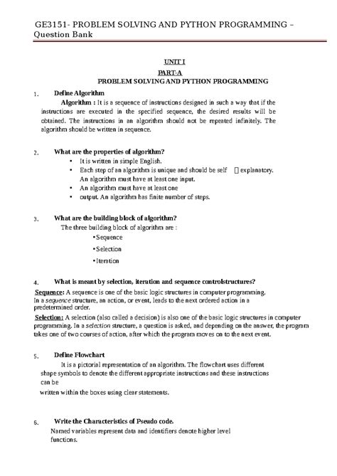 GE3151 - Problem Solving and Python Programming Question Bank - Studocu
