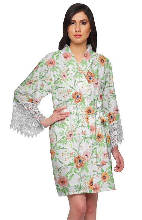 Moomaya Printed Short Robes For Women Cotton Robes For Women With Lace ...