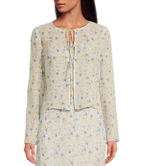 Chelsea & Violet Effie Printed Chiffon Open Front Tie Blouse | Dillard's