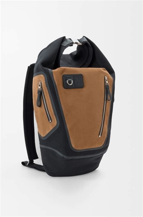 Flex roll-top backpack in canvas and suede Black - LOEWE