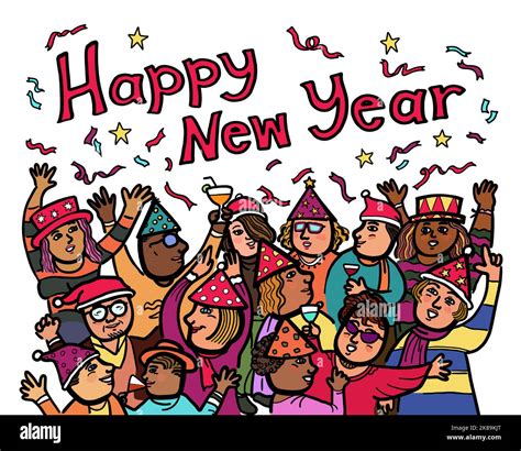 Group of crowds of people celebrate the New Years holidays party. Vector drawing Stock Vector ...