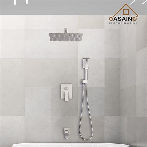 CASAINC Brushed Nickel 10-in Waterfall Dual Head Built-In Shower Faucet ...
