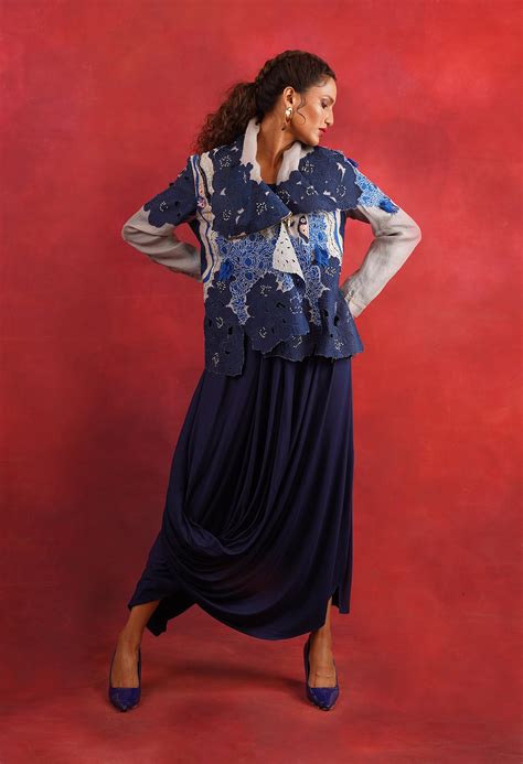 DRAPED COLLAR JACKET + DRAPED JERSY SKIRT