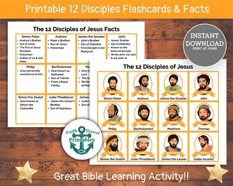 Buy Jesus 12 Disciples Flashcards, Bible Facts Learning (PDF Pattern ...