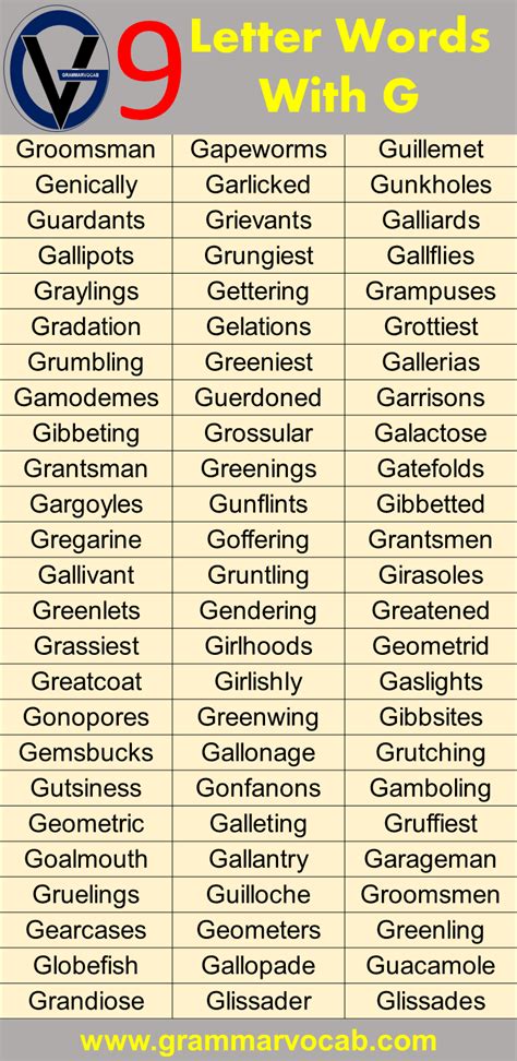 9 Letter Words Starting With G - GrammarVocab