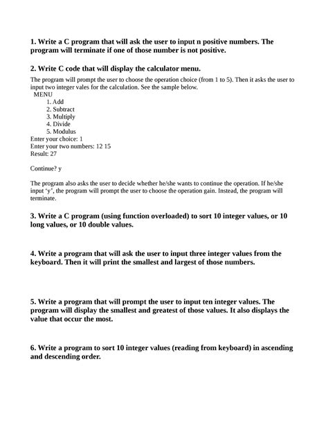 Programming-Lab-Exercises 1 - 1. Write a C program that will ask the ...