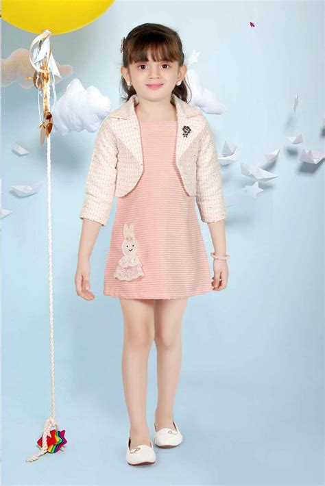 Stylish Peach Dress With Overcoat For Girls – Lagorii Kids