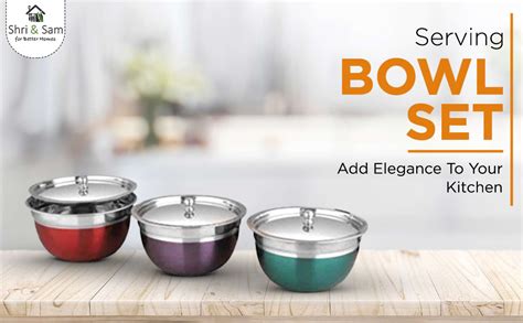 Shri & Sam Stainless Steel Serving Bowl with Stainless Steel Lid, 3 ...