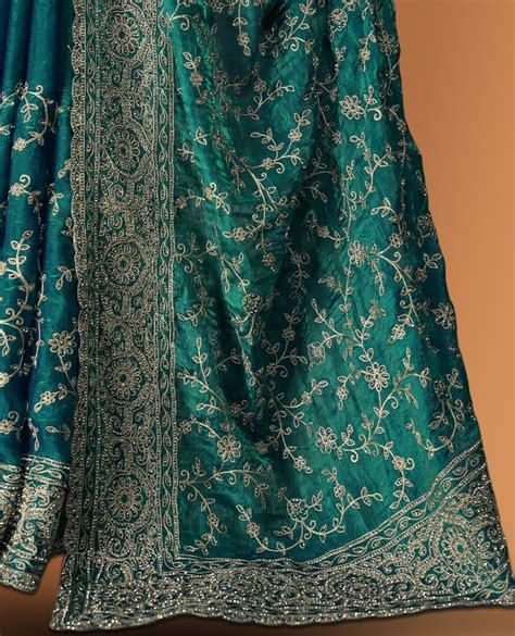 Sky blue colour velvet chiffon designer saree in elegant two tone shad