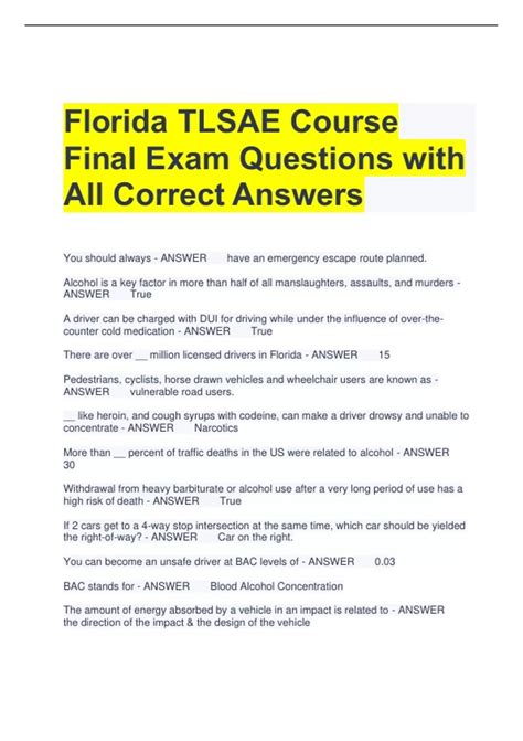 Florida TLSAE Course Final Exam Questions with All Correct Answers ...