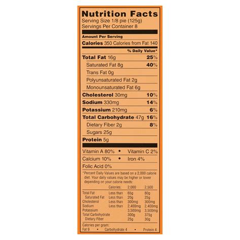 mrs. smith's pumpkin pie nutrition facts