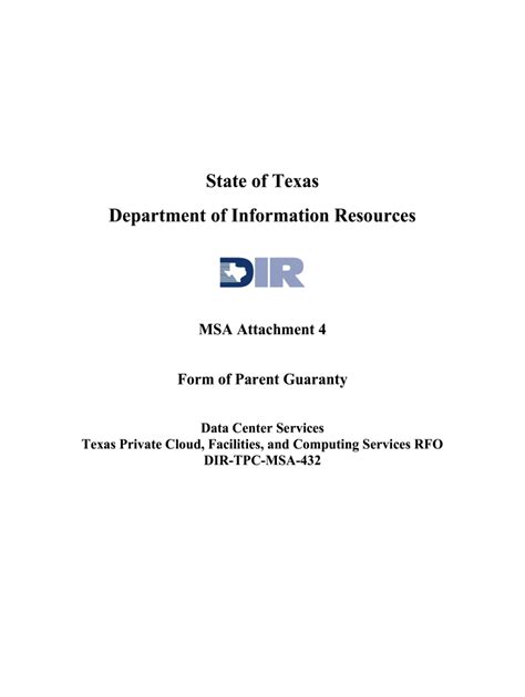 Fillable Online DIR-TPC-MSA-432 Attachment 4 Form of Parent Guaranty ...