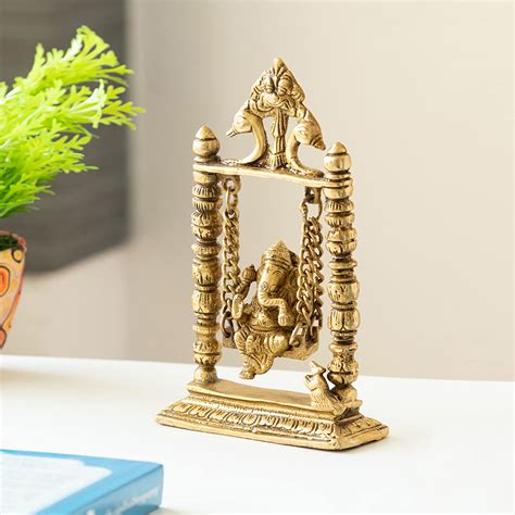 Buy ExclusiveLane 'Swinging Ganesha' Brass Showpiece (Hand-Etched, 1.3 ...