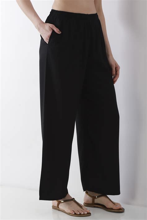 Buy Black Viscose Rayon Straight Palazzos Online at Biba India