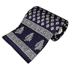 Buy PRIME Gold Print Jaipuri Light Weight Dark Blue Cotton Single Bed ...