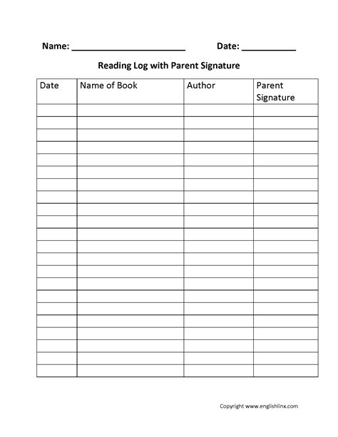 Reading Logs | Reading Log Parent Signature