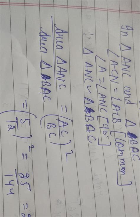 ABC is a triangle in which angle A =90°,AN perpendicular to BC , BC ...