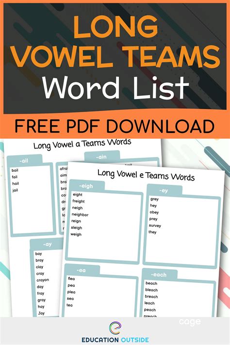 Long Vowel Teams Words - FREE PDF Download