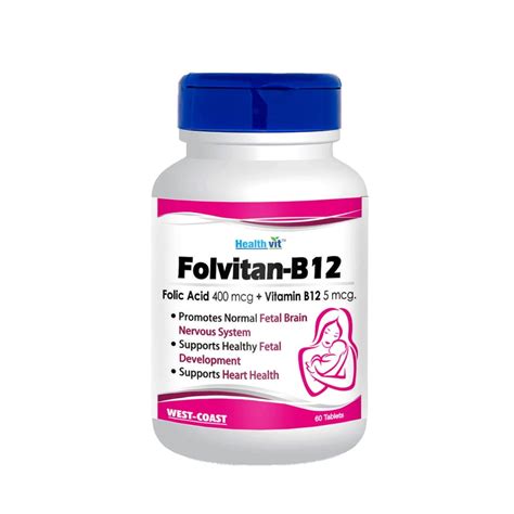 Healthvit Folvitan-B12 Folic Acid 400 mcg Vitamin B12 5 mcg 60 Tablets
