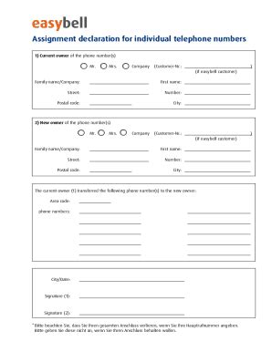 Fillable Online Assignment declaration for individual telephone numbers ...