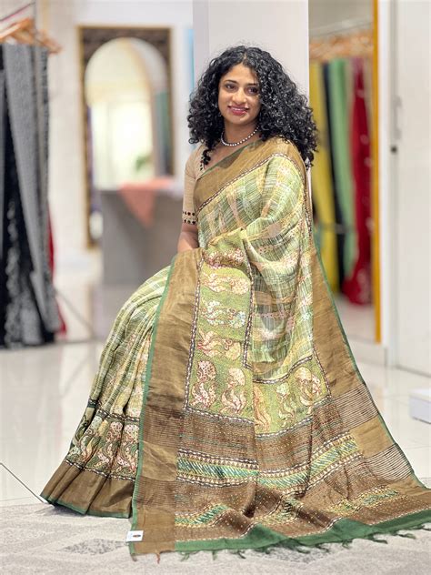 Digital Printed Soft Tussar Saree With Zari Borders | SBS1088 – Aham ...