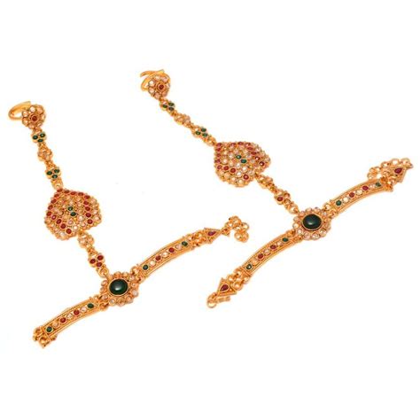 Jewar Mandi Hath Phool One Two Gram Gold Kundan Ad Jade Multi-Gemstones ...