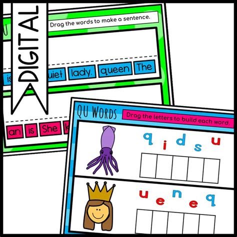 QU Words Digraphs Moveable Google Classroom QU Digital Matching Cloze ...
