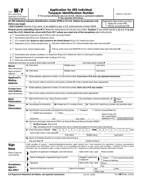 Free IRS Form W7 | ITIN Application - PDF – eForms