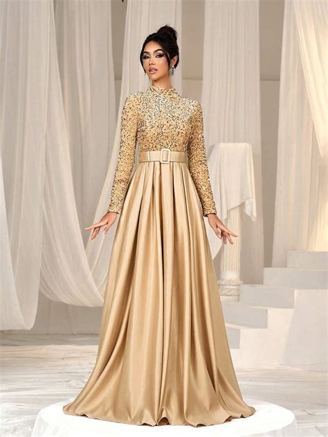 Faeriesty Formelles Kleid mit Stehkragen und Kontrastpailletten aus ...