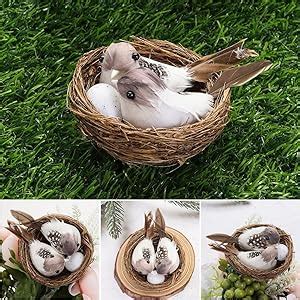 R H lifestyle Artificial Foam Feathered Mini Birds with Hay Nest & Eggs ...