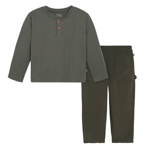 2-Piece Infant & Toddler Boys Dark Green Henley Shirt and Pant Set ...