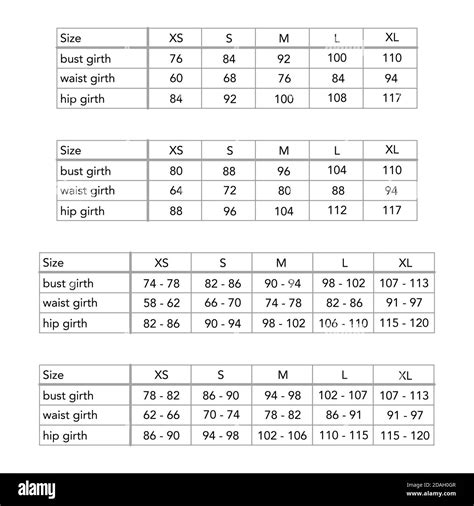 Standard Size Measurements For Women