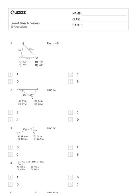 50+ law of cosines worksheets for 12th Class on Quizizz | Free & Printable