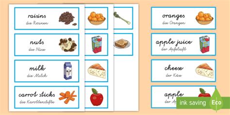 Snack Time Food Picture Cards - English/German