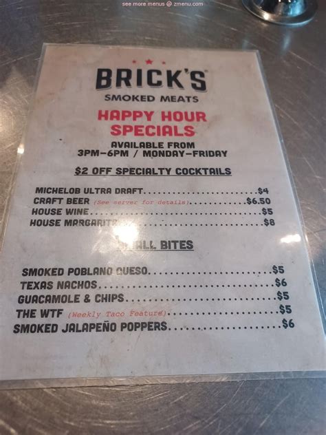 Menu at Brick's Smoked Meats BBQ, Sarasota