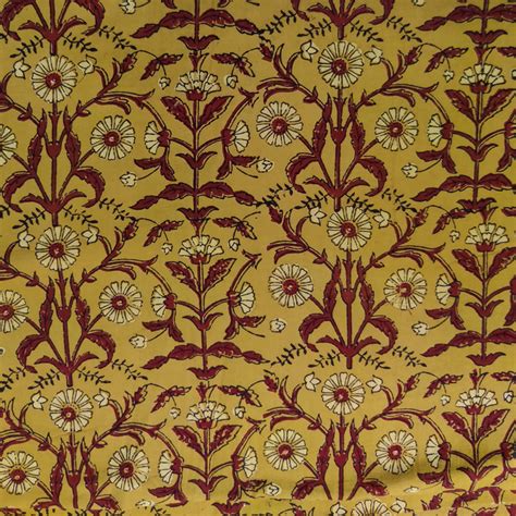 Pure Cotton Special Ajrak Mustard With Maroon Shevanti Plant Hand Bloc ...